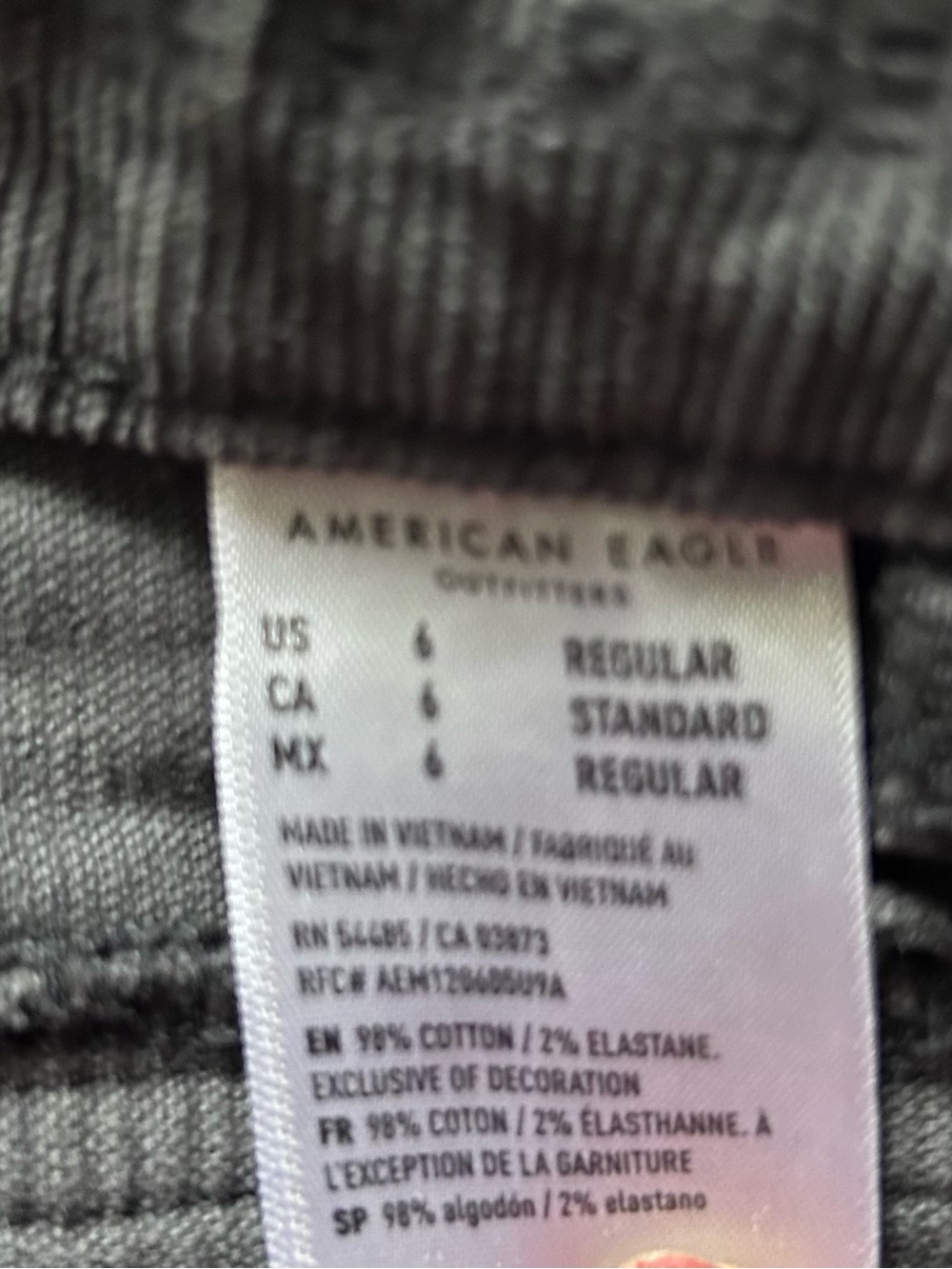 American Eagle High-Rise Button-Fly Charcoal Grey Flare Corduroy Jeans Pants 6 - Picture 9 of 11
